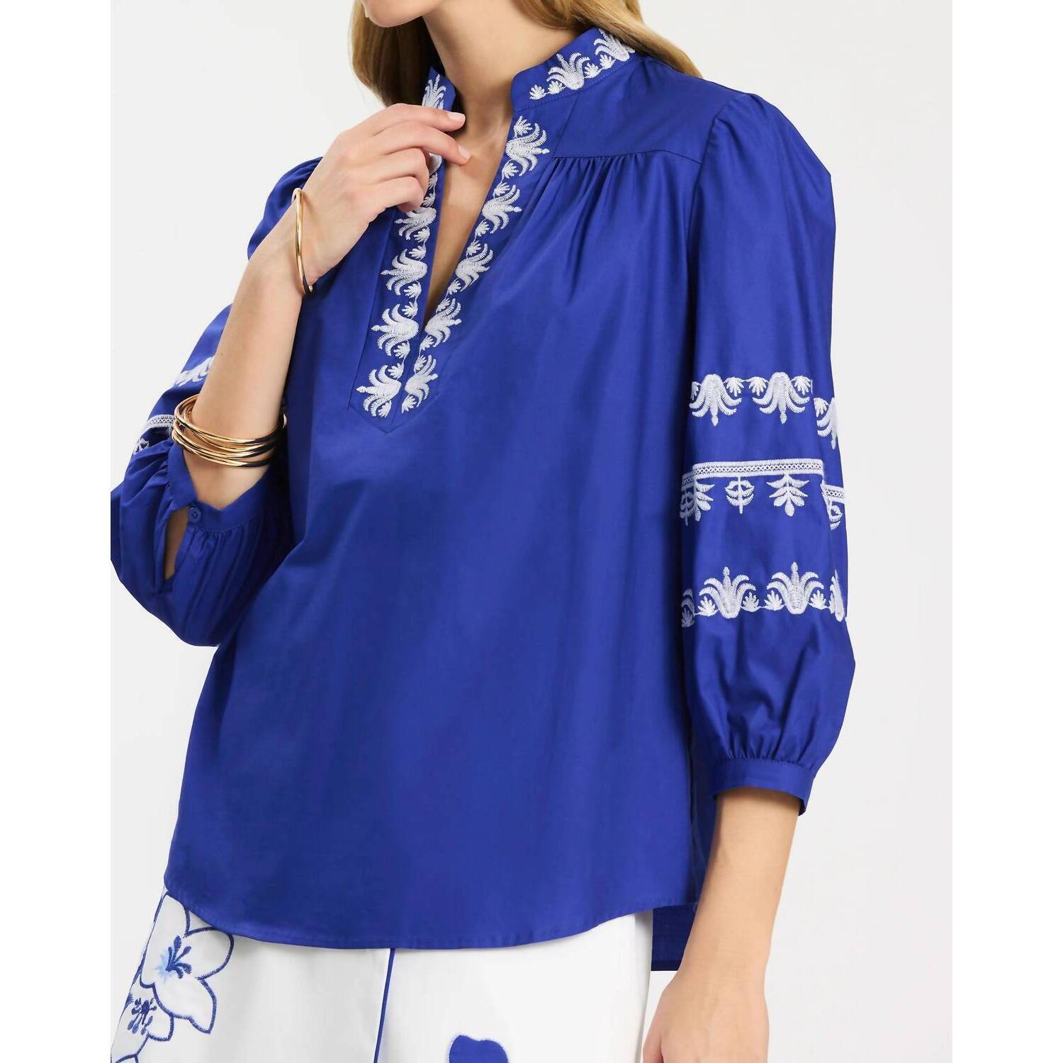 New Tyler Boe Robyn Embroidered Top In Bluing
